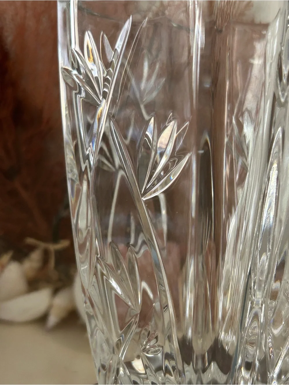 Waterford Crystal Bamboo Etched 6” Vase With Wood Base